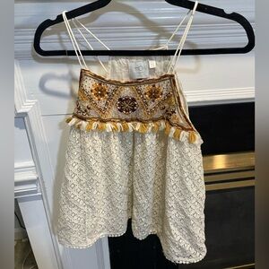 HD in Paris Anthropologie lace tassel embroidered tank size 4
